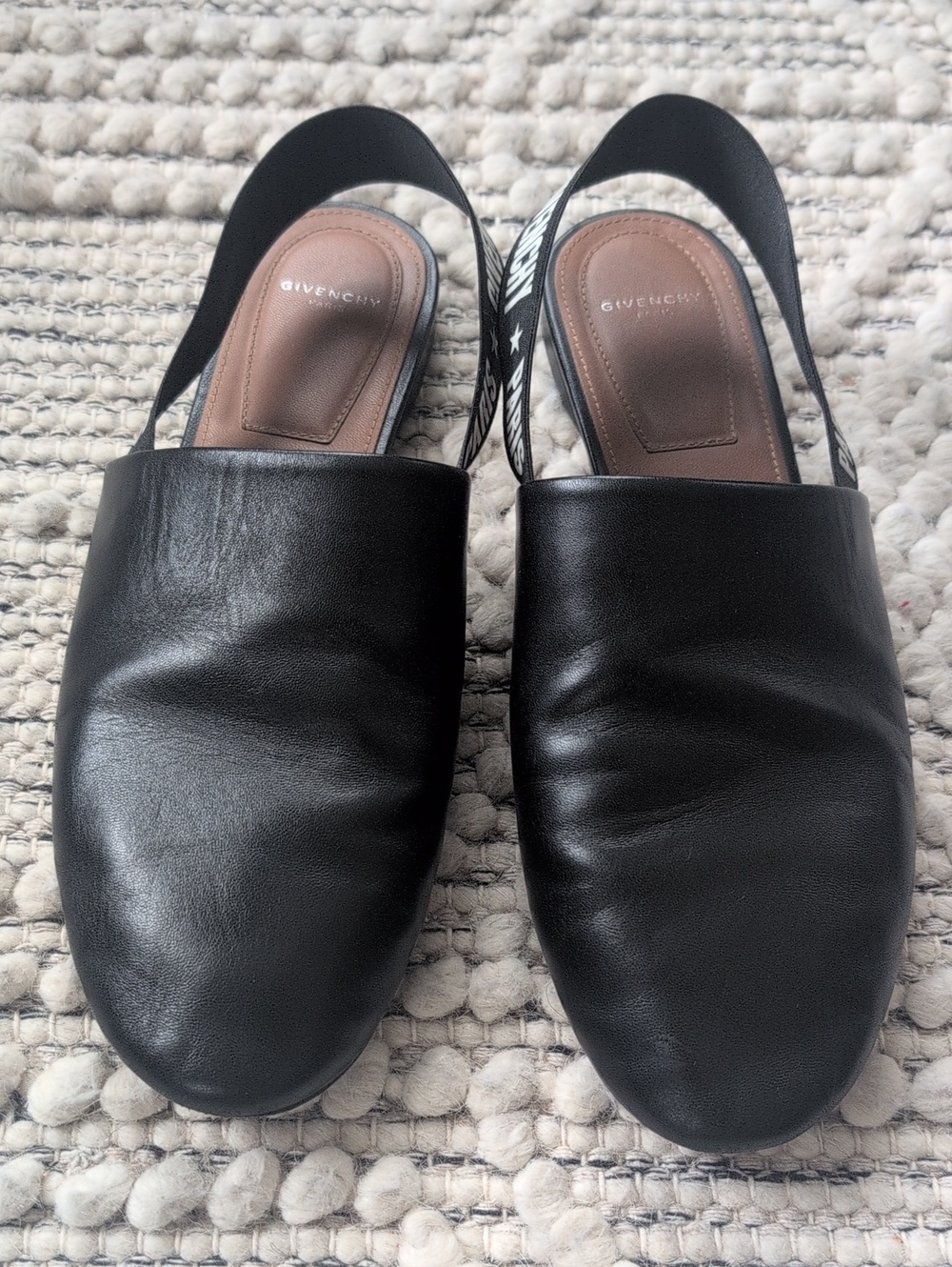 Givenchy Black Leather Slingback Mules with Branded Strap